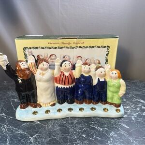 Ceramic Family Menorah with Colorful Figures